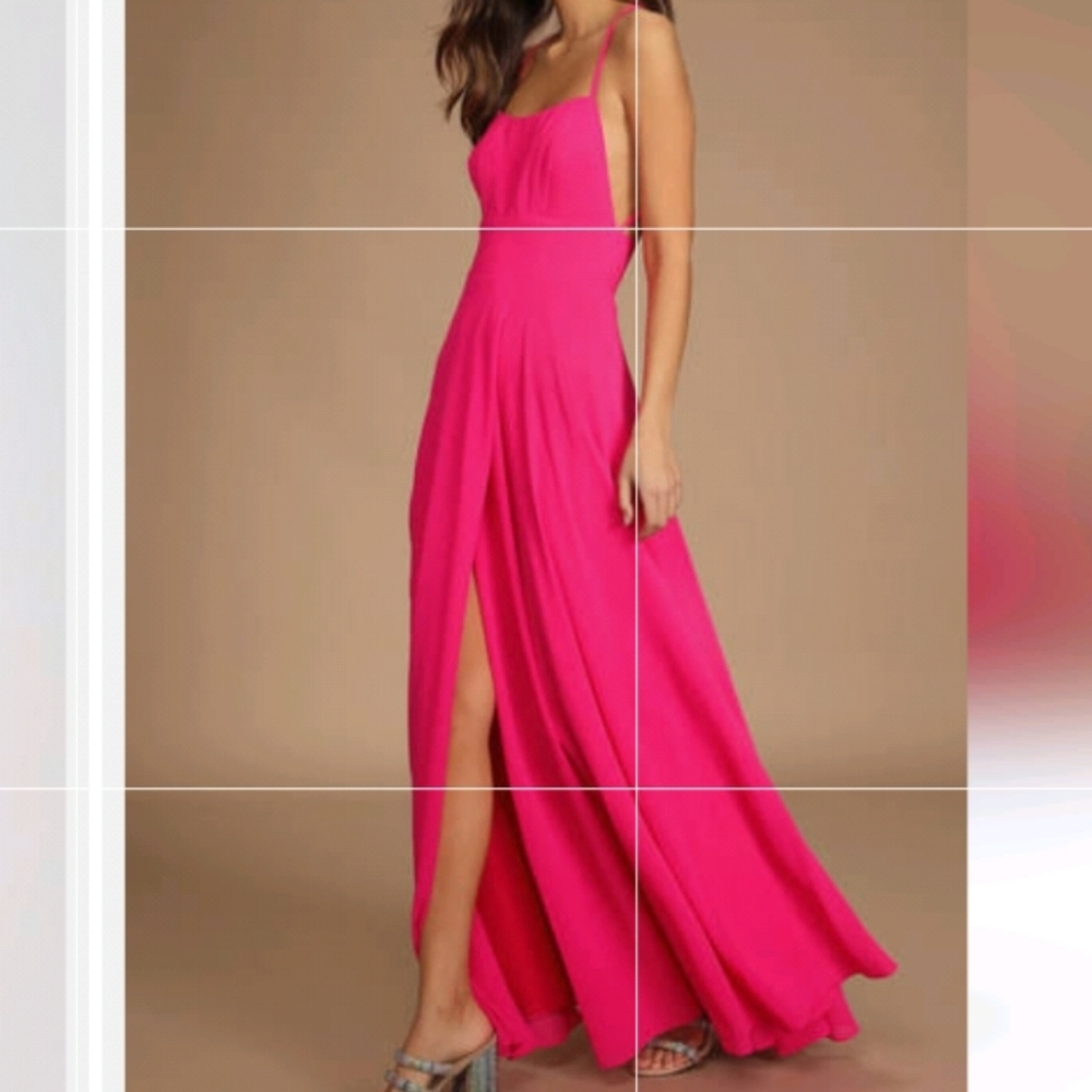 Women’s Hot Pink Maxi Dress with Front Slit